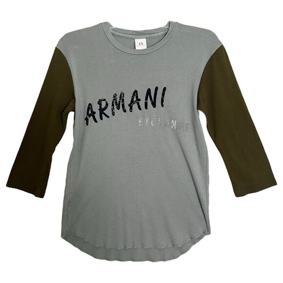 Armani Exchange Y2K Baseball T- Shirt Mens Small Spell Out Logo Pima Cotton Crew - Picture 1 of 10